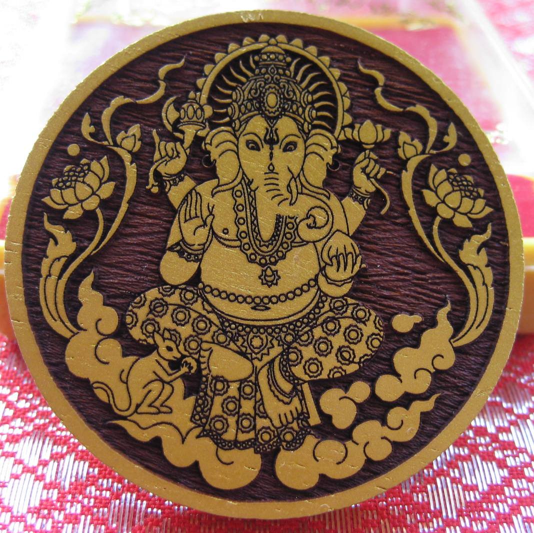Wood Carved Ganesha Amulet