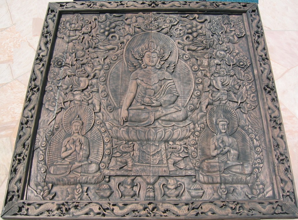 8'x8' Longevity & Sakyamuni Buddha Teak Panel
