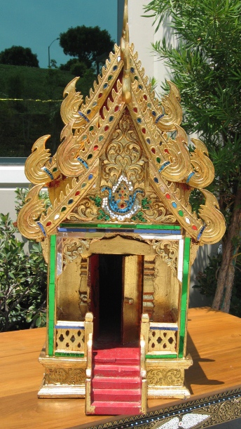 24kt Gold Leaf Thai Teak Wood Spirit House