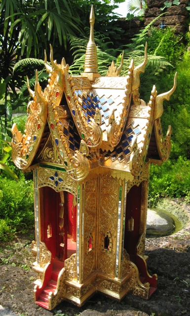 24kt Gold Leaf Thai Teak Wood Spirit House