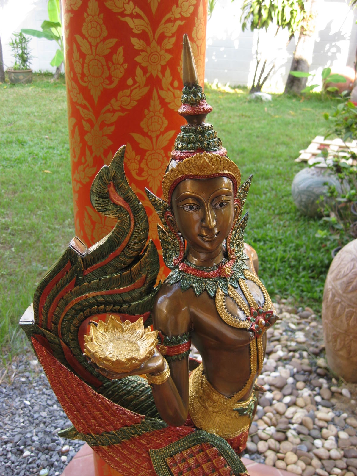 Kinnaree Holding Lotus Brass Statue