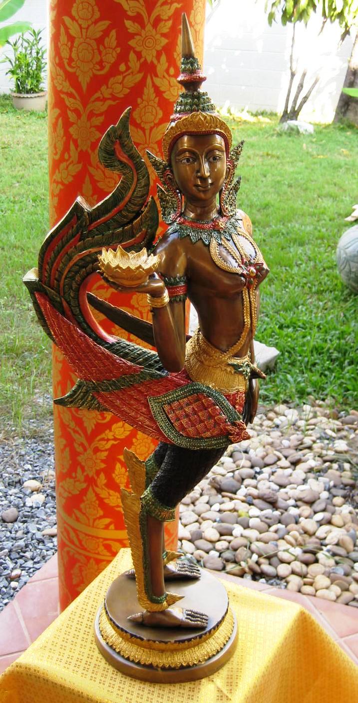 Kinnaree Holding Lotus Brass Statue