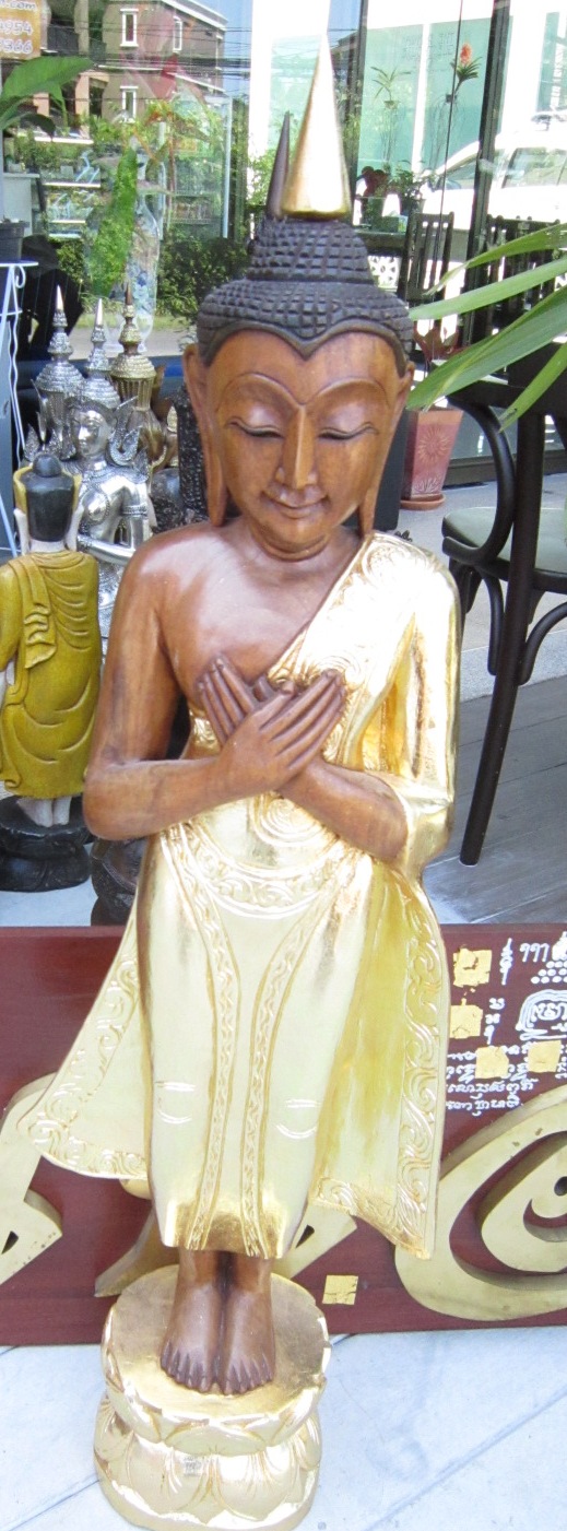 Hand carved standing Friday Gold Leaf Buddha
