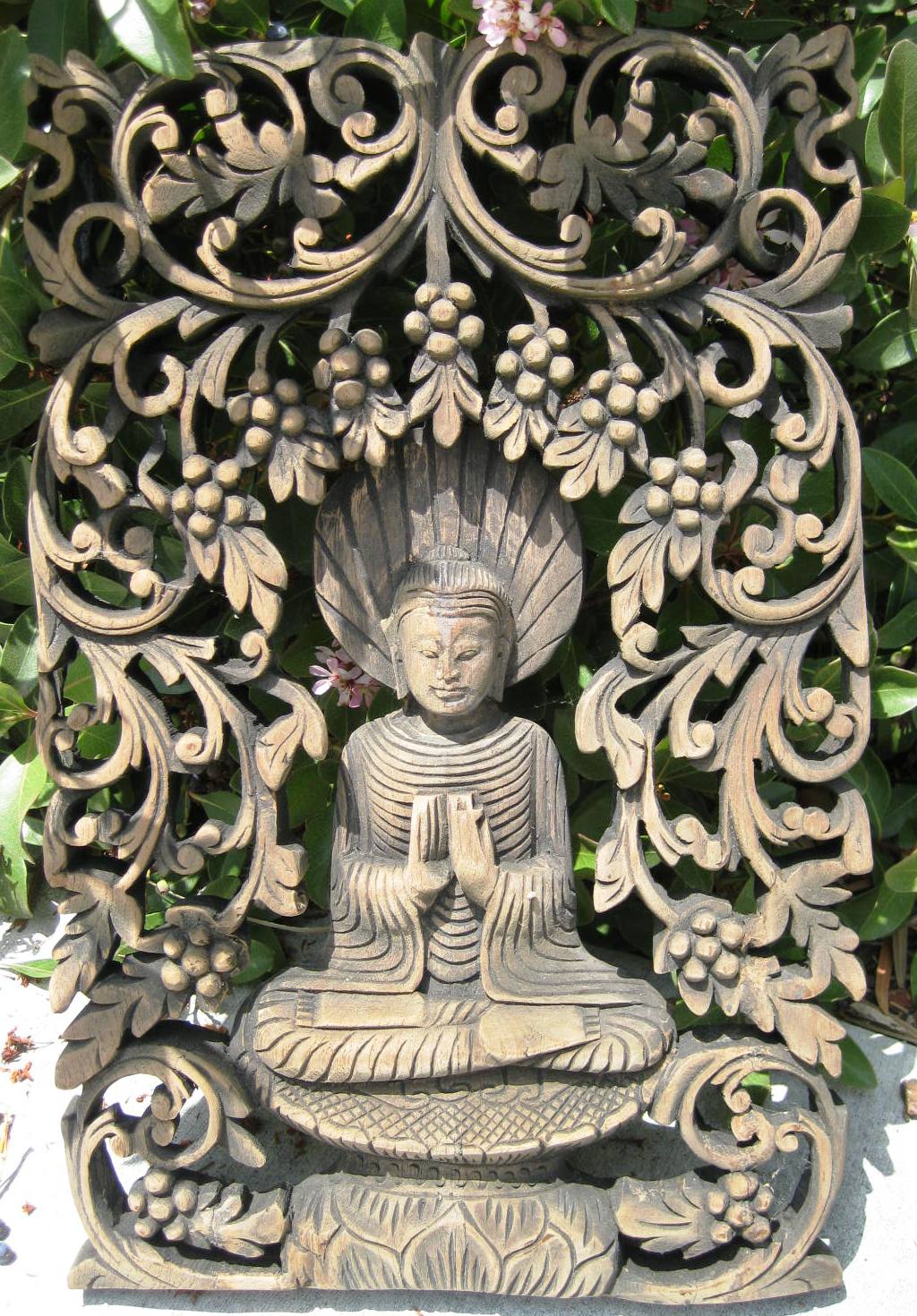 Buddha in Bodhi Tree Teak Panel