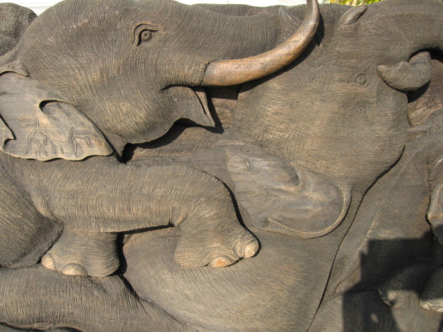 Elephant Herd Teak wood panel