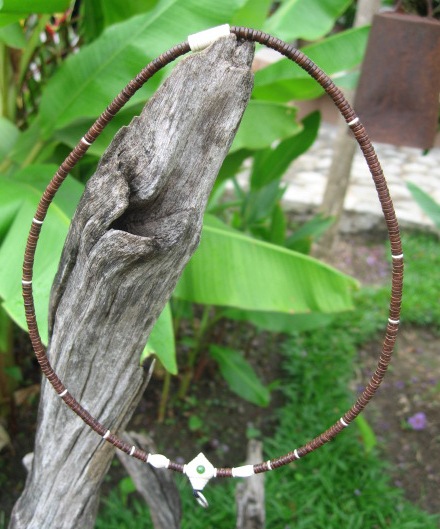 One Eyed Coconut Shell, Carved Ivory & Jade Chain