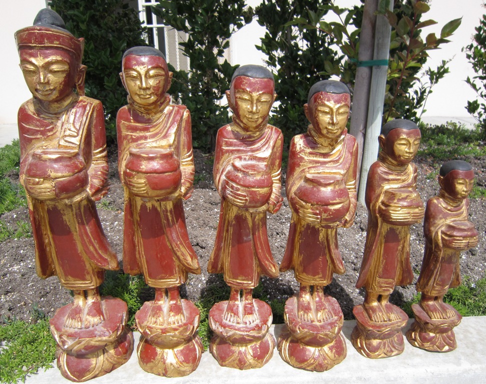 Set of Buddha and Disciples in Teak