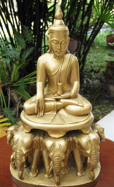 Buddha on Elephants Gold Trim