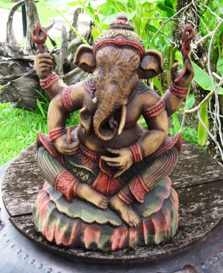 Hand Carved Teak Wood Ganesh in multi color