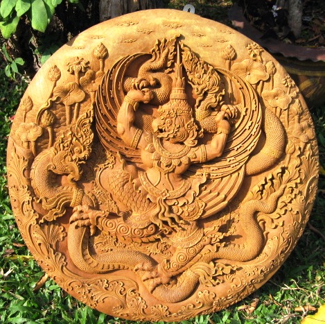 Garuda holding Naga Teak Panel
