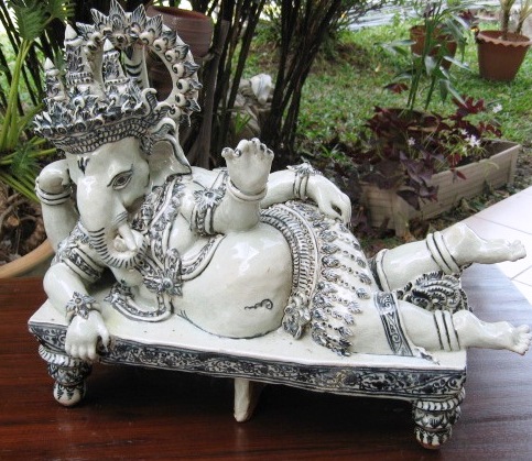 Hand Sculpted Celadon Ceramic Ganesha, Sukothai, Thailand