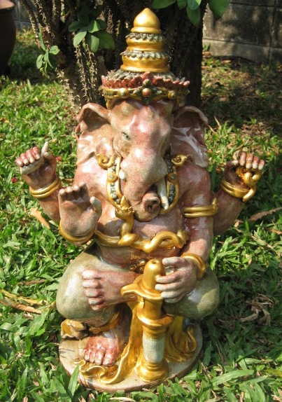 Pink Celadon Ganesh with Shiva Lingam from Sukothai