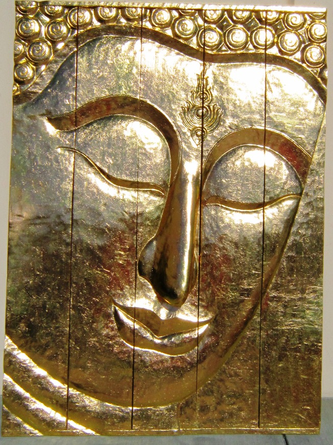 Hand Carved Gold Leaf TEAK Buddha Profile