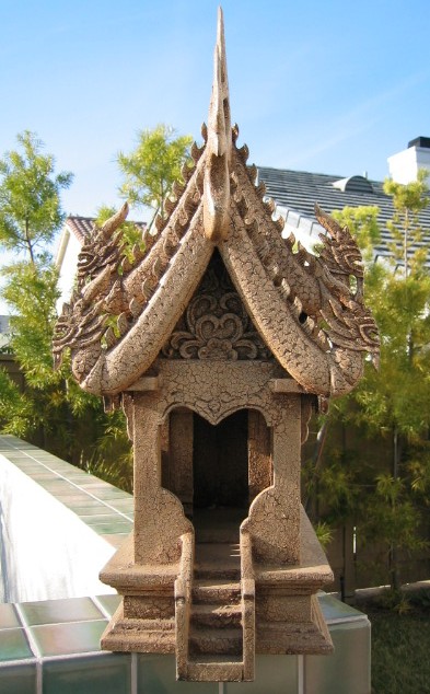 Teak Wood Thai Spirit House Cracked Finish