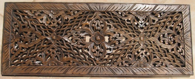 1'x3' Floral  Teak Wood Panel Mahogany finish