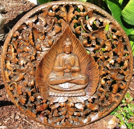 3ft Round Buddha in Bodhi Leaf Panel