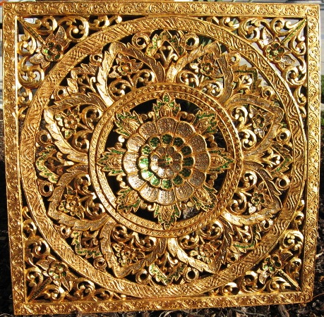 70cm x 70cm 24kt gold leaf teak panel