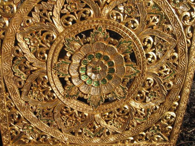 70cm x 70cm 24kt gold leaf teak panel